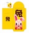 Bunny money envelope design. Cartoon cute rabbit with big Chinese word. Chinese new Year 2023. Rabbit zodiac red packet design