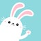Bunny rabbit in the corner waving paw print hands. Yellow scarf. Cute kawaii cartoon funny smiling baby character. White farm