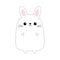Bunny rabbit. Funny head face. Doodle linear sketch. Pink cheeks. Cute kawaii cartoon character. Baby greeting card template. Happ