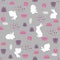 Bunny rabbit, leaves and plants repeating seamless pattern