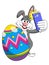 Bunny or rabbit taking selfie photo smartphone with decorated egg easter isolated