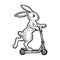 Bunny riding on scooter sketch engraving vector