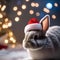 A bunny in a Santa hat exploring a winter wonderland filled with twinkling lights4