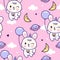 Bunny Seamless pattern with balloon cloud and heart Rabbit cartoon