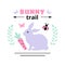 Bunny trail easter quote. Easter  bunny card - cute bunny, lady bug, carrot vector illustration. Pastel trendy colors. Greeting