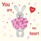 Bunny Valentine Rabbit with a bouquet of flowers and a balloon