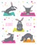 Bunny yoga poses and exercises. Cute cartoon poster design