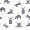 Bunny yoga poses and exercises. Cute cartoon seamless pattern design