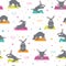 Bunny yoga poses and exercises. Cute cartoon seamless pattern design
