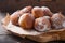 Bunuelos de viento - traditional Colombian sweet deep fried pastry. Spanish Easter doughnut. Mexican golden, crispy-sweet,