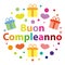 Buon compleanno. Happy birthday in italian. Colorful festive vector greeting card.