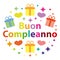 Buon compleanno. Happy birthday in italian. Colorful vector greeting card.
