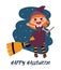 Buona Befana greeting cards with flying Befana on a broom. Italian Christmas tradition