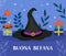 Buona Befana mean happy Epiphany Christmas Tradition in Italy Witch hat and Christmas accessories template for your