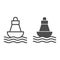 Buoy line and solid icon, nautical concept, Sea buoy floating on waves sign on white background, nautical direction buoy