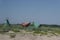 Buoy, navigational floating sign on the shore by the sea