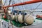 Buoys on the deck of a sailboat, close-up
