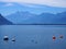 Buoys and Lake Geneva at Montreux city in Switzerland