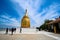 Buphaya Paya Pagoda against blue sky is a golden pagoda located in Bagan in Myanmar near Irrawaddy River