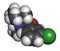 Bupropion antidepressant and smoking cessation drug molecule. Atoms are represented as spheres with conventional color coding: