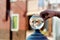 Burano buildings picturesque view from a round glass bowl full of water, Venice