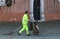 Burano Island, Venice, Italy. View of garbage man near Parrocchia San Martino Vescovo