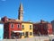 Burano, Venezia, Italy. Colorful houses in Burano island and the famous crooked bell tower