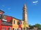 Burano, Venezia, Italy. Colorful houses in Burano island and the famous crooked bell tower