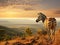 Burchell`s zebra feeding on a ridge in Africa