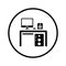 Bureaux, computer, desk outline icon. Line art vector