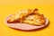 Burek tasty fast food street food for take away on yellow background