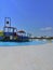 BURGAS AQUA PARK, BULGARY - 07.2019. Children`s slides in a park of different colors with a descent into the pool with