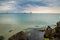 Burgas bridge in the sea in cloudy morning