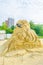 BURGAS, BULGARIA, JULY 31, 2014: View of sand statues sculptured on a beach in the Bulgarian city Burgas....IMAGE