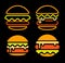 Burger abstract outline vector logo set template, fast food isolated neon line art stylized icon collection, unusual