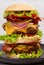 Burger With Beef, Bacon, Tomato, Cheese, Lettuce and Onion