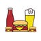 Burger beer sauce illustration drawing in line outline style