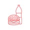 Burger and bottle of soda water. Harmful eating habits. Design for banner and print