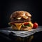 burger with buffalo beacon on newspaper - generative Ai illustration