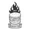 Burger cafe emblem template. Hamburger illustration with fire. Design element for logo, label, emblem, sign.