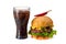 Burger with chili pepper and glass of cold coke