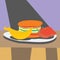 burger, chilli and banana under the spotlight. Vector illustration decorative design