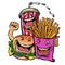 Burger Cola drink fries potatoes. fast food characters friends lunch