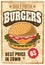 Burger colored advertising vintage vector poster