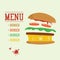 Burger concept. Menu with burger ingredients. Flat design junk food