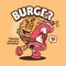 Burger Cute Trendy Retro Cartoon Vector Hand Drawn 2