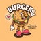 Burger Cute Trendy Retro Cartoon Vector Hand Drawn 4