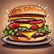 Burger Delight: Illustration of a Classic Fast Food Burger