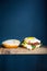 Burger with egg and beef, microgreens and aioli. Hamburger, fast food