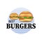 Burger emblem. Best Burgers fast food label. Tasty meat cutlet with cheese, vegetables and crispy bun.